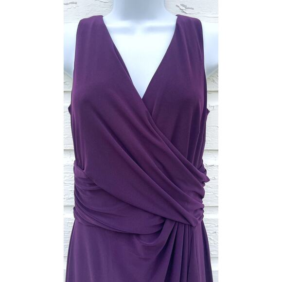 Chaps Dress Faux Wrap Long Maxi Stretchy Size 6 Purple Jersey Sleeveless - Picture 2 of 7